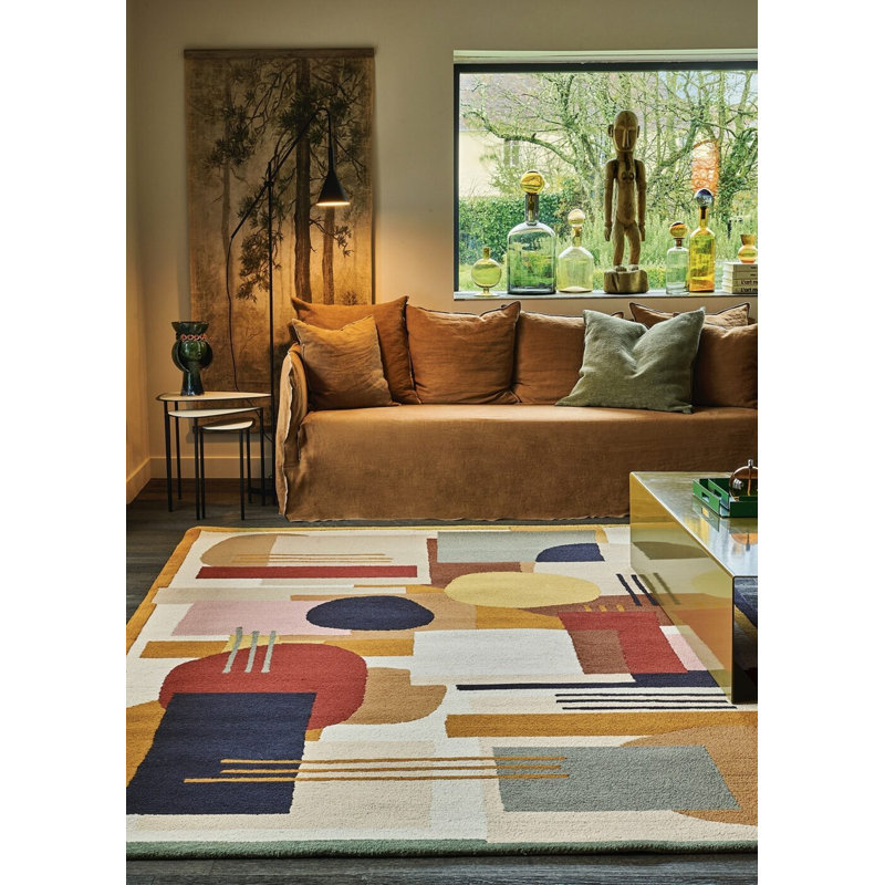 Artopia Hand Tufted Wool Abstract Area Rug in Navy/Brown/Red/Gray, Rectangle 5'7" x 7'10"