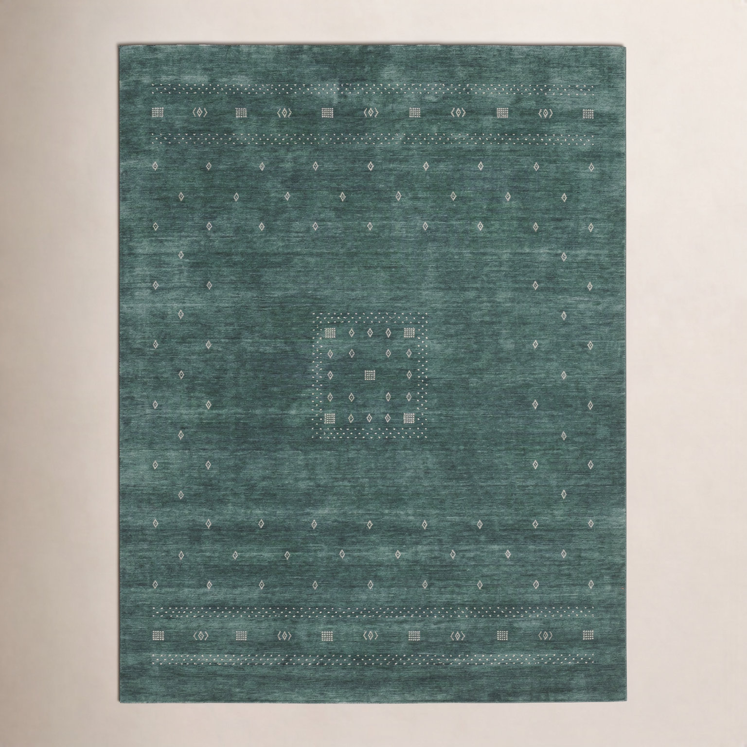 Simi Hand-Woven Geometric Cotton Wool Rug, Green, Rectangle 4' x 6'