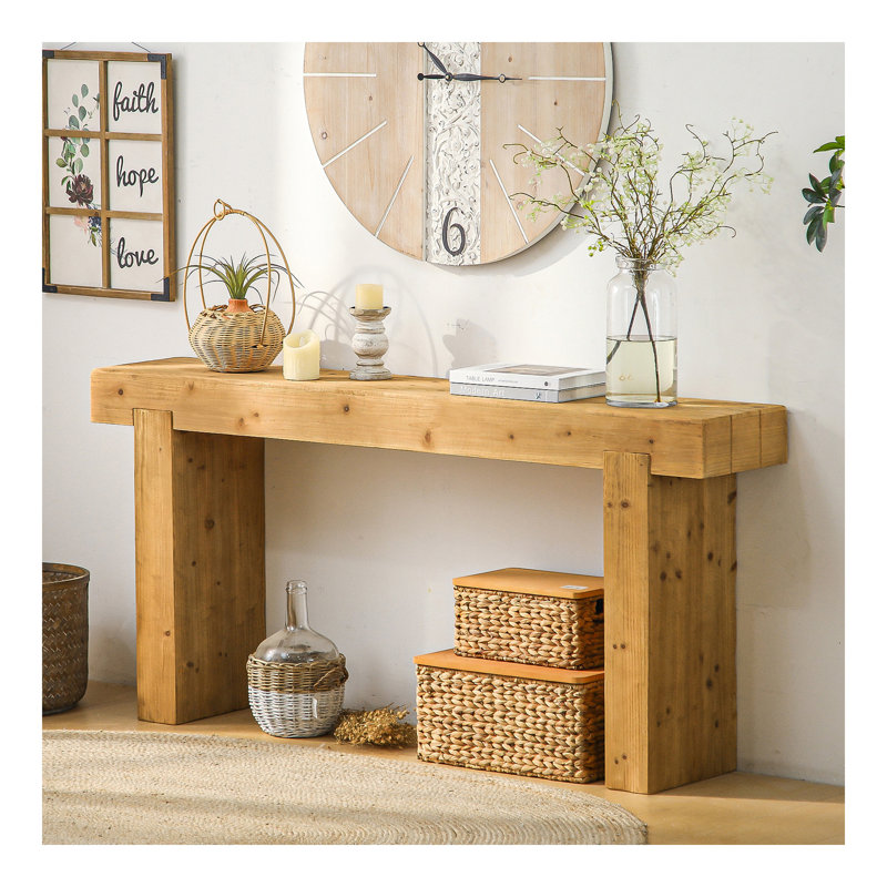 Console 63 po en bois massif - Table de ferme rustique pour entrée, couloir ou derrière le canapé, conception rectangulaire étroite