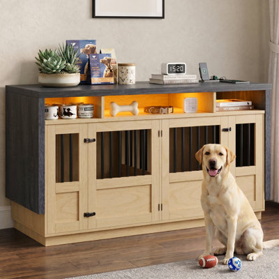 71" Double Dog Crate Furniture with Divider & Power Outlet