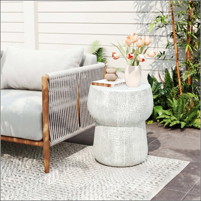 Double Barrel MGO Side Table with Cracked Texture