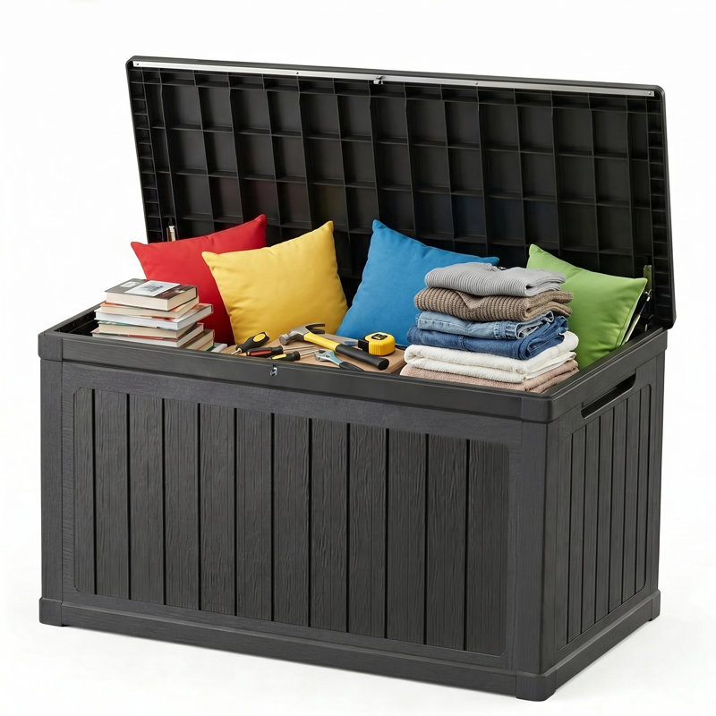 180 Gallon Large Outdoor Storage XXL Deck Box For Patio Furniture, Outdoor Cushions, Garden Tools And Sports/Pools Equipment, Waterproof Resin, Lockable, Black