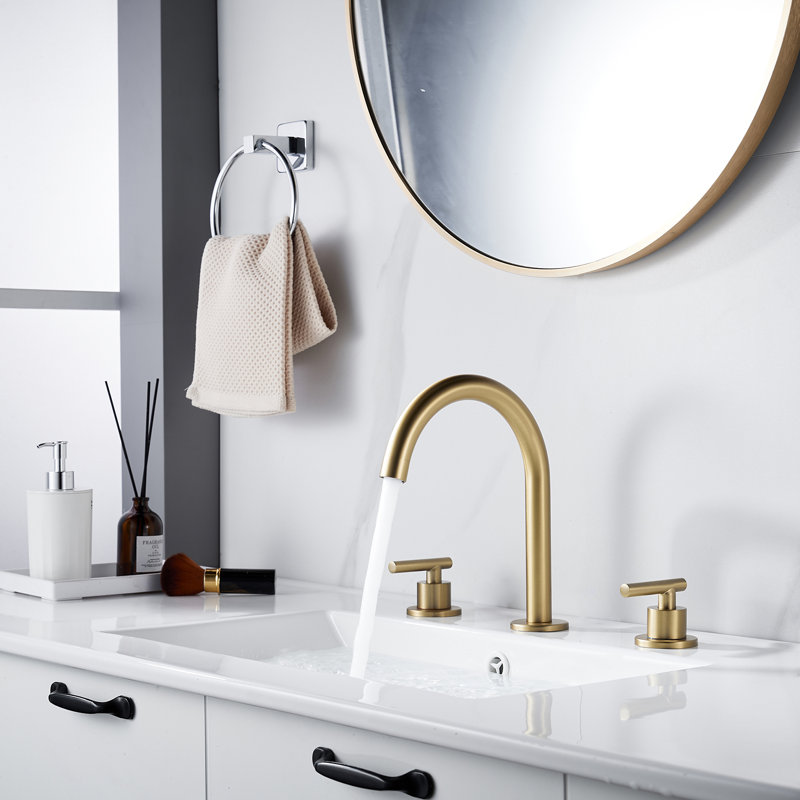 Moderne 8 po Robinet de salle de bain à poignée double à 3 trous à large économie d'eau avec ensemble de bonde , Or brossé