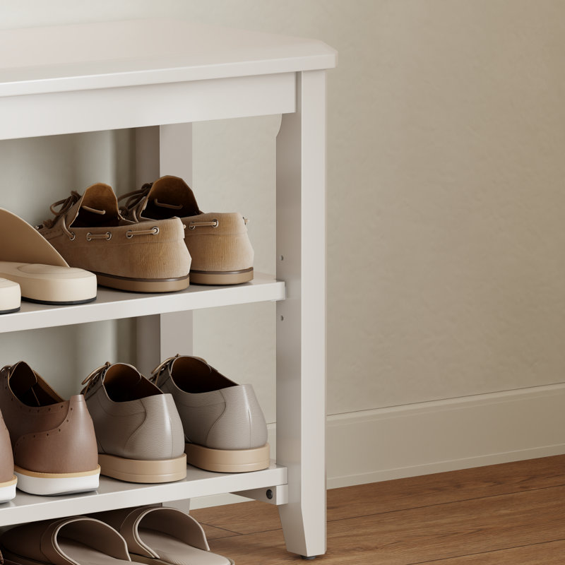 Bancs de rangement en bois massif Aevah, L 47,24 po x P 11,81 po x H 20,47 po, Blanc