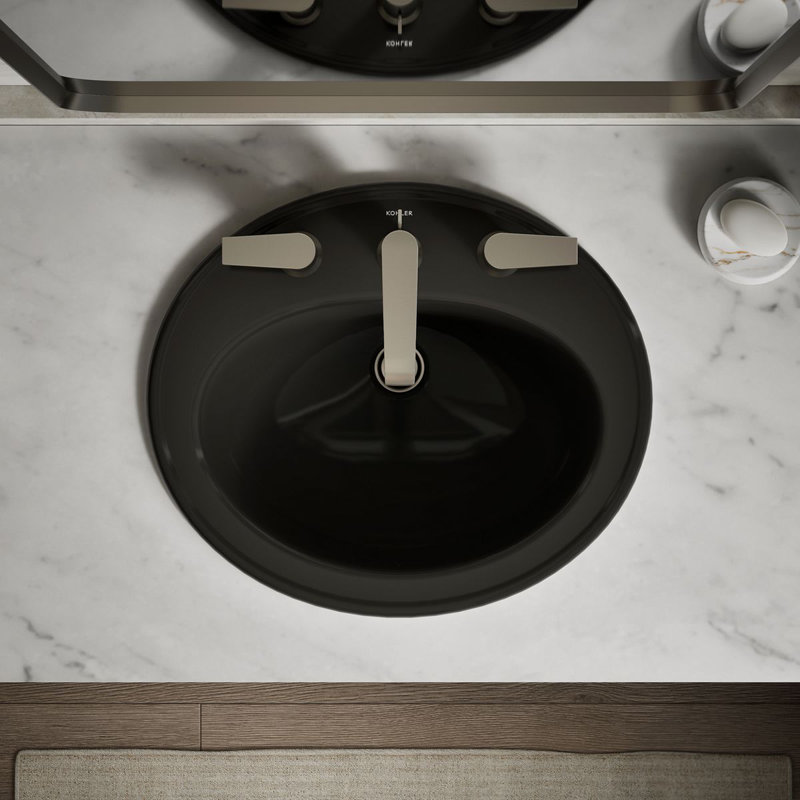 Lavabo de salle de bain ovale encastré avec trop-plein en céramique Pennington, Noir, Centres de 8 po