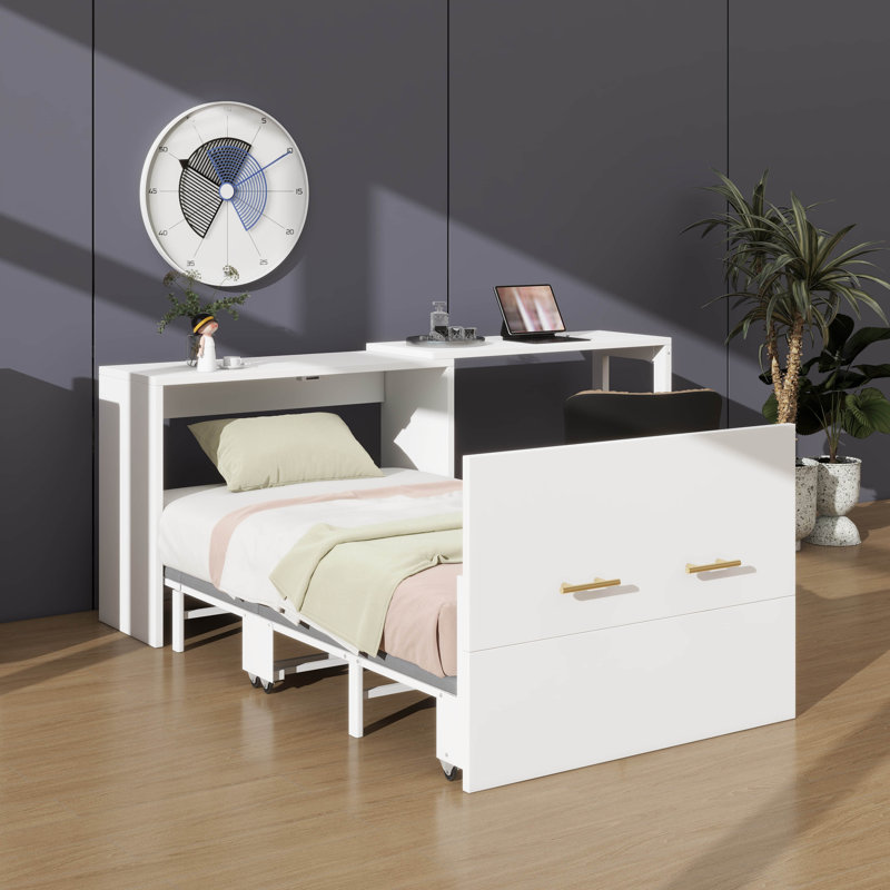 Armoire-lit escamotable réglable à hauteur de bureau réglable, commode escamotable à coussin escamotable