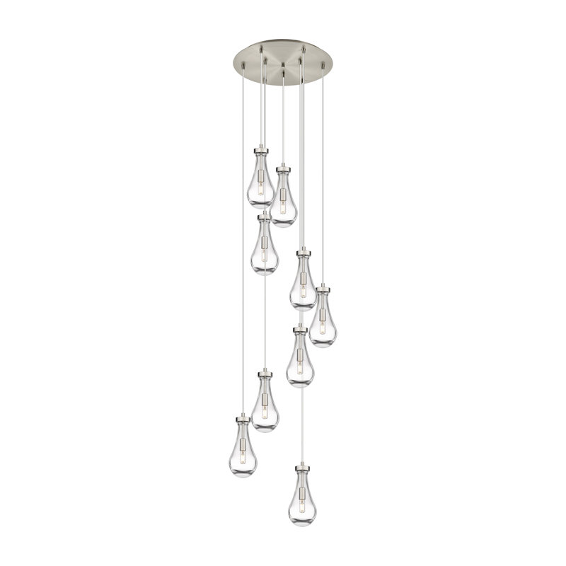 Luminaire suspendu à 9 lumières Rameriz, Transparent, Nickel satiné brossé