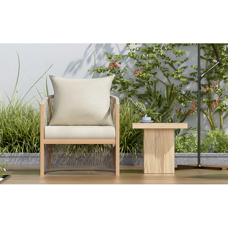 Chaise à structure en aluminium avec dossier incurvé et coussin moelleux, Beige, Naturel