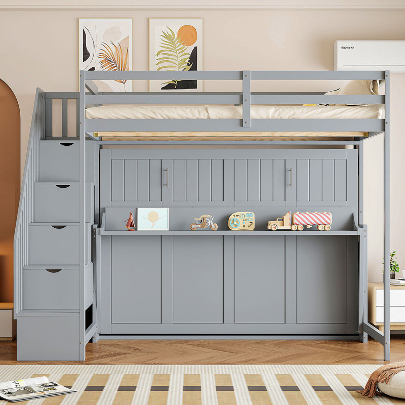 Lit escamotable double sur double avec lève-personne et bureau hydraulique, gris (ancien sku: LP000698AAE), Lit double, Gris