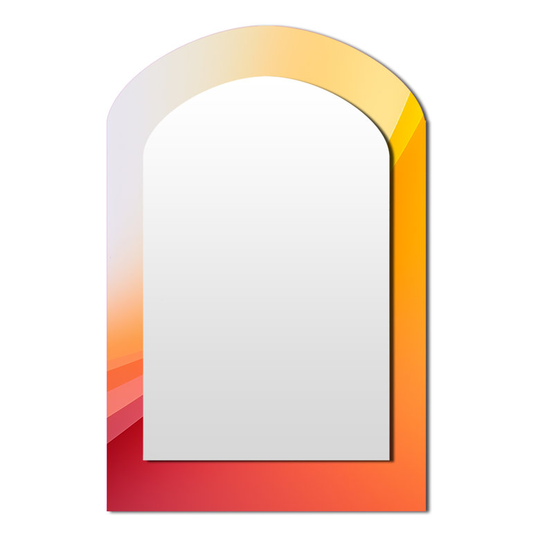 Orange Spectral Slice I - Abstract Shapes Arch Mirror, Orange Asymmetrical Decorative Wall Mirror, Printed Metal Art