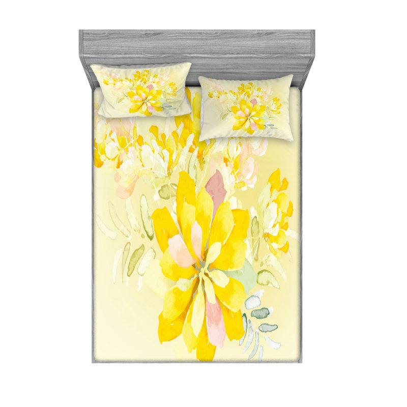 Microfiber Floral Sheet Set, Queen Sheet Set with Fitted Sheet