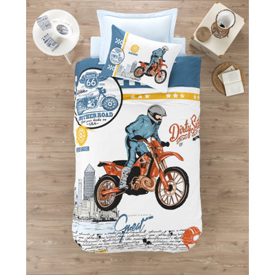 Ensemble de housse de couette 100% coton 3 pièces bleu / blanc / orange Berrin