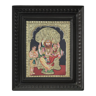 Tanjore Of Lakshmi Narasimha With Bhakta Prahalad | Traditional Colors With 24K Gold | With Frame