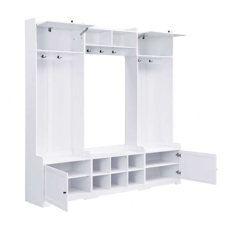79.1''Wide Modern Hall Tree With Shoe Storage, 4-In-1 Entryway Bench With 8 Cubbies, 7 Coat Hooks & Adjustable Shelf For Hallway, Living Room