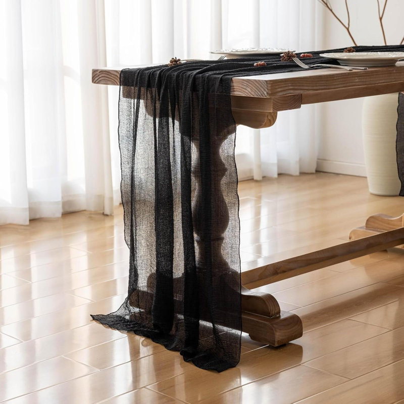 Halloween Table Runner Black Cheesecloth Gauze Rustic Premium Cotton Cheese Cloth Table Runner 120 Inch 10 FT For Wedding Bridal Baby Shower Long Sheer Boho Christmas Decorations