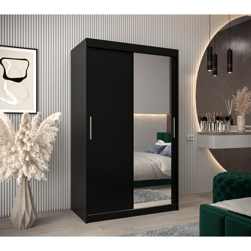 Yarbro 2 Door Manufactured Wood Wardrobe, Black Matt