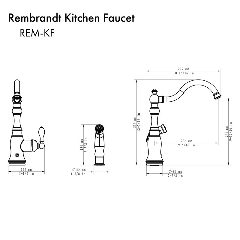 Rembrandt Single Handle Kitchen Faucet with Accessories, Chrome