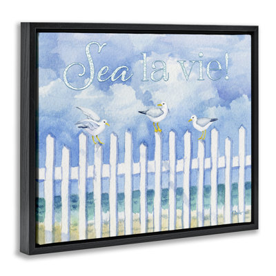  «Seagulls on Beach Fence Floater», art mural sur toile par Paul Brent