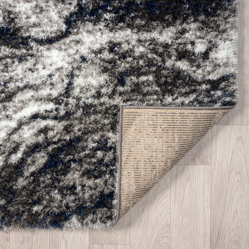Abstract Shag Black/Grey Area Rug, Rectangle 2' x 3'