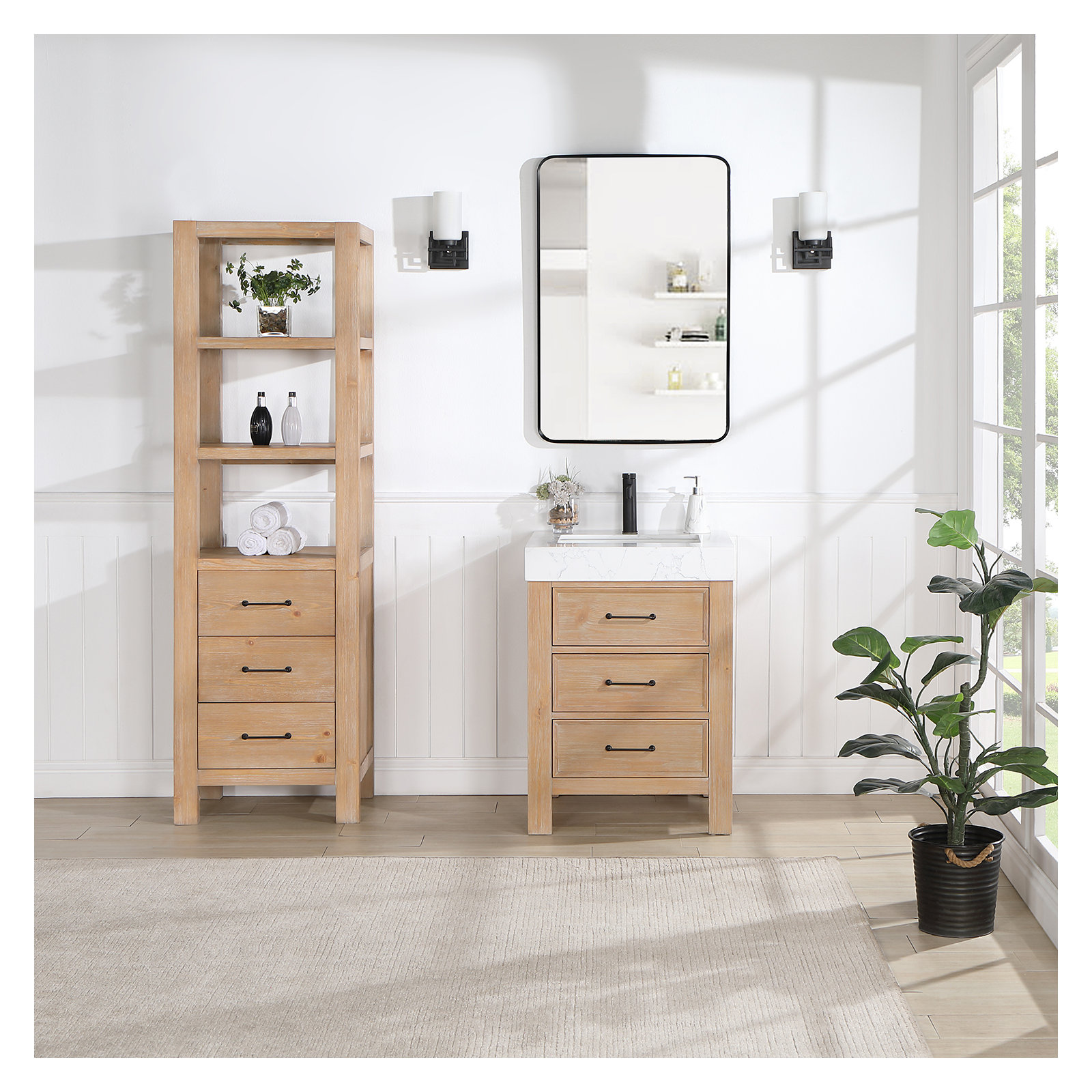 Moana Solid Wood Linen Cabinet, Brown