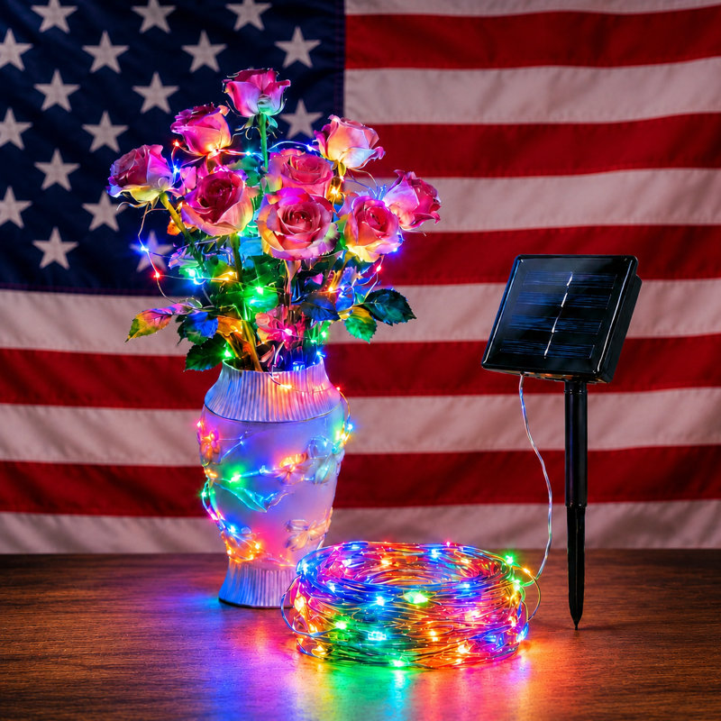 72 ft Solar Powered 200 LED String Light with 8 Modes Holiday Decorations Outdoor Waterproof Light for 4th of July Decorations