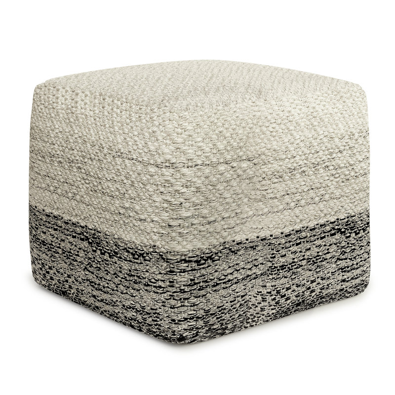 Macie 18"W Handcrafted PET Polyester Boho Indoor/Outdoor Square Pouf with Polystyrene Filling