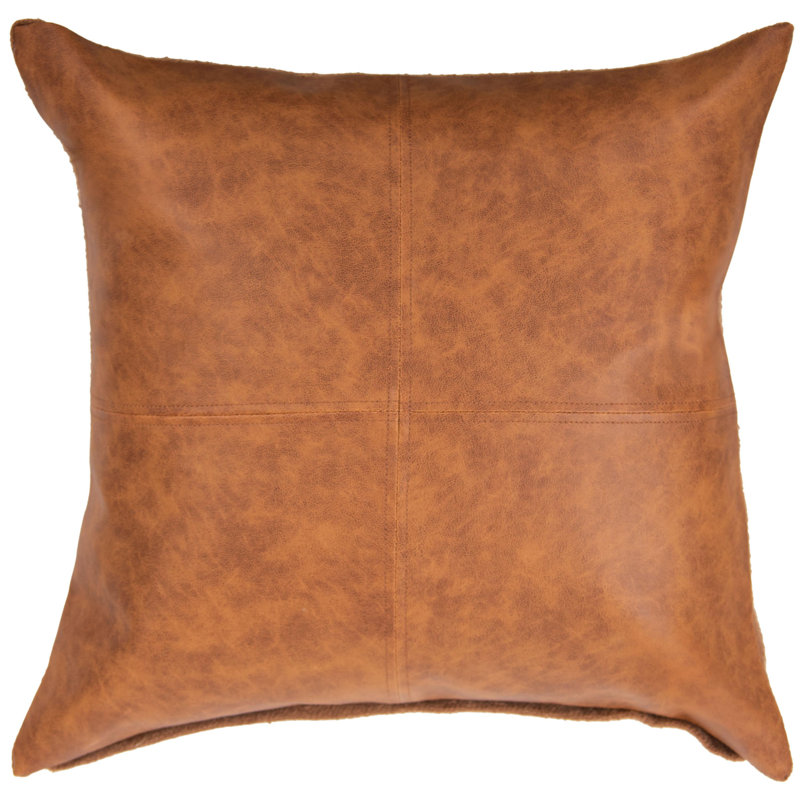Coussin décoratif en simili cuir, Mélange de duvet, Brun