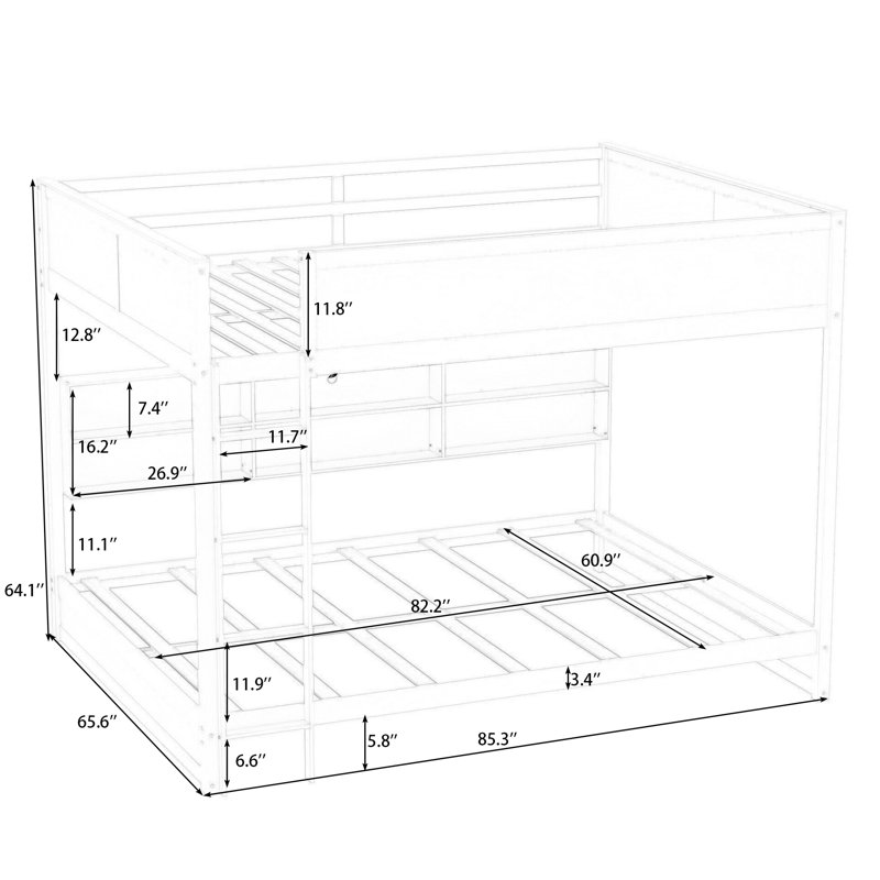 Lit superposé grand en bois avec armoires de rangement et USB, Blanc
