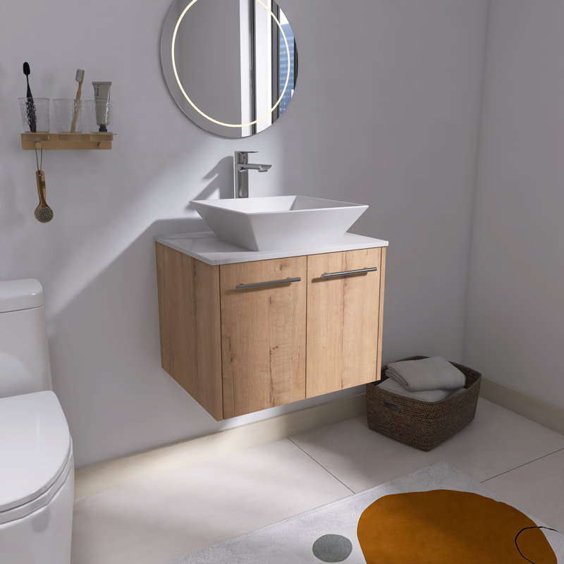  Rarnby 24" Wall-Mounted Bathroom Vanity Set with Sintered Stone Top,Ceramic Basin, Round, 24"
