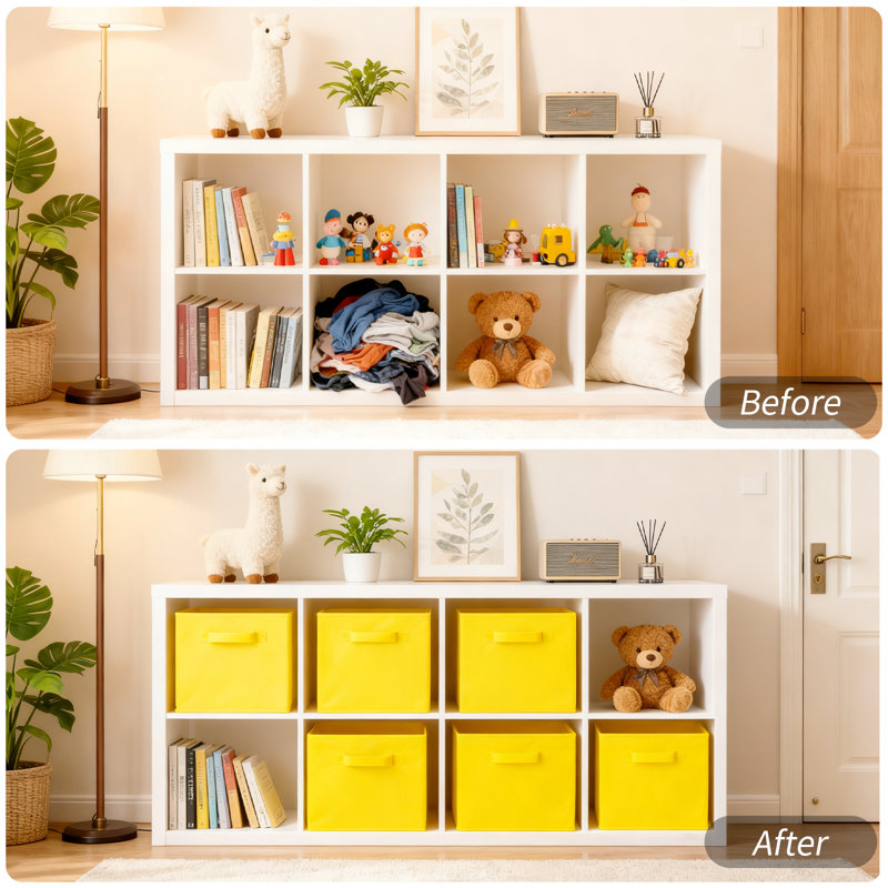 Fabric Cube Collapsible Storage Box, Yellow