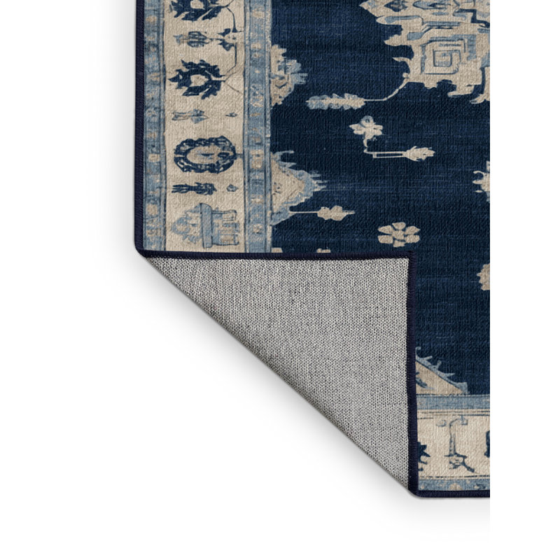 Machine Washable Overdyed Blue Area Rug, Round 7'