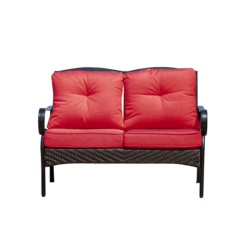 Aidsa 4 - Person Wicker Patio Dining Set with Rectangular Table, Red