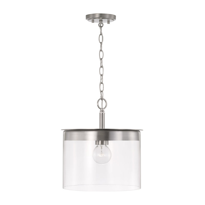 Luminaire suspendu 1 lumière Elstone en verre transparent, Nickel brossé