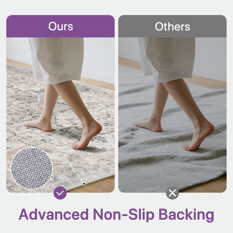 Roehit Beige/Brown Washable Non-Slip Area Rug