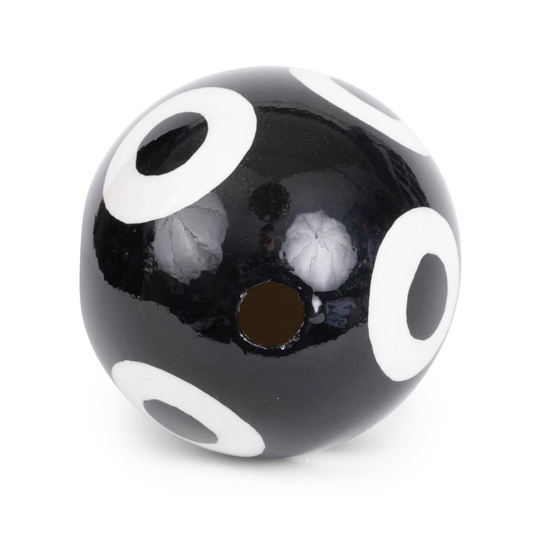 Painted Ostrich Egg Sculpture, Black/White