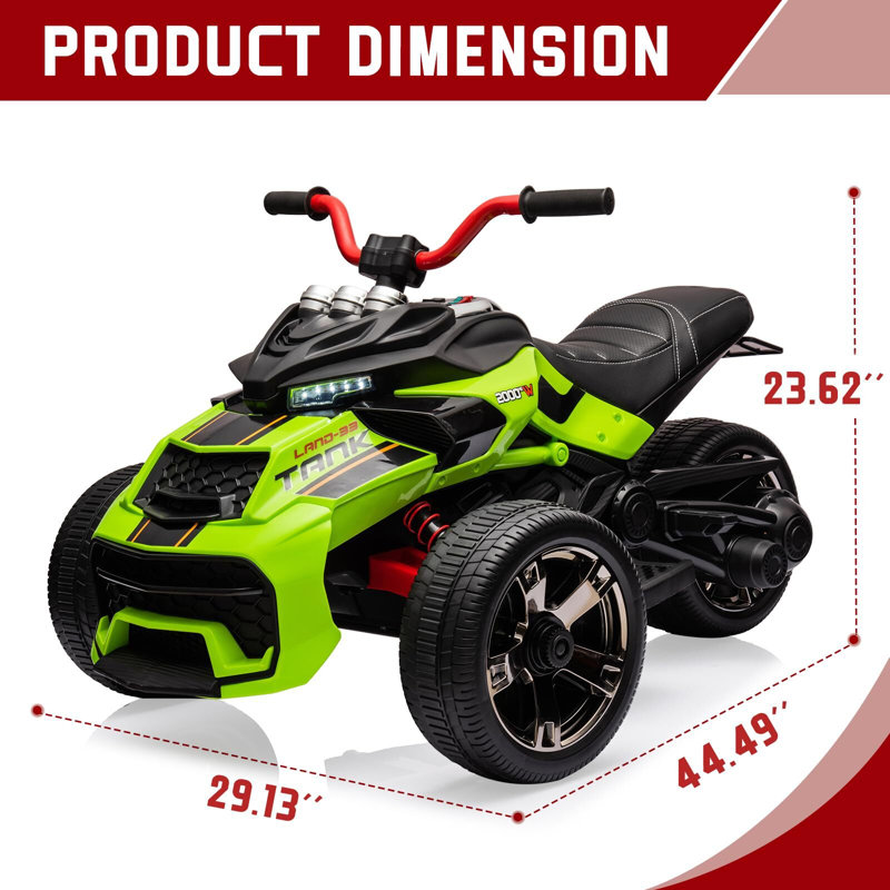 Moto électrique à 3 roues 12V 12V, Vert