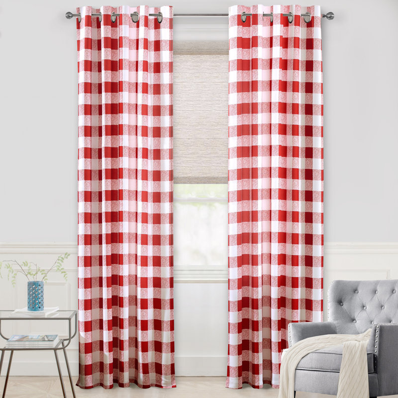 Burtonsville Buffalo Plaid Curtains 2 Panels Grommet Curtain Blackout Thermal Insulated Window Drapes, Red, 52" W x 120" L