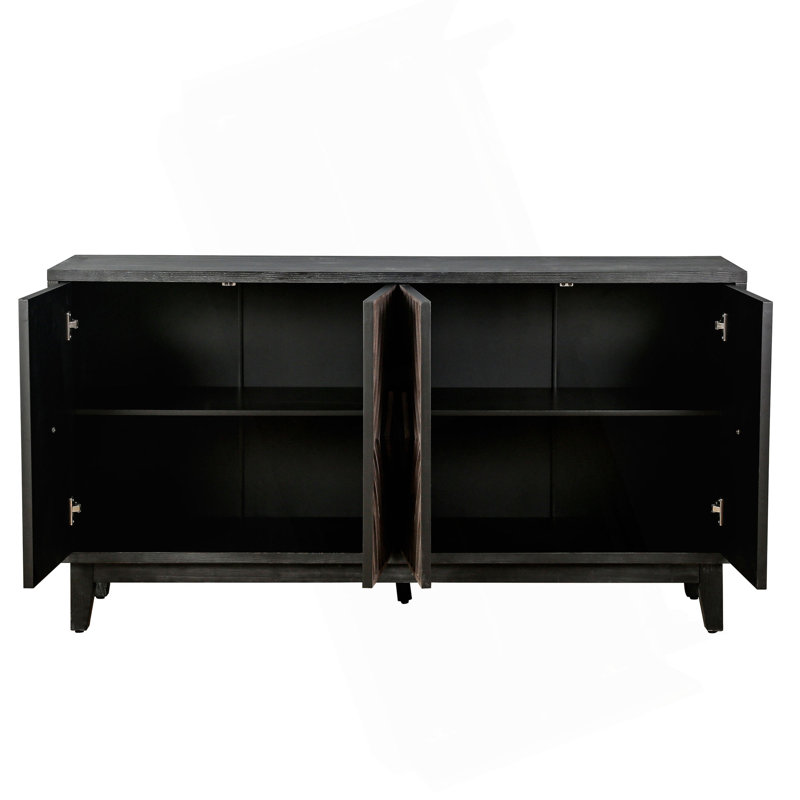 Buffet Mid-Century Buffet avec pieds en bois massif 60 po Armoire de rangement crédence avec 4 portes en losange à motif convexe et 2 tablettes console pour salon, etc.
