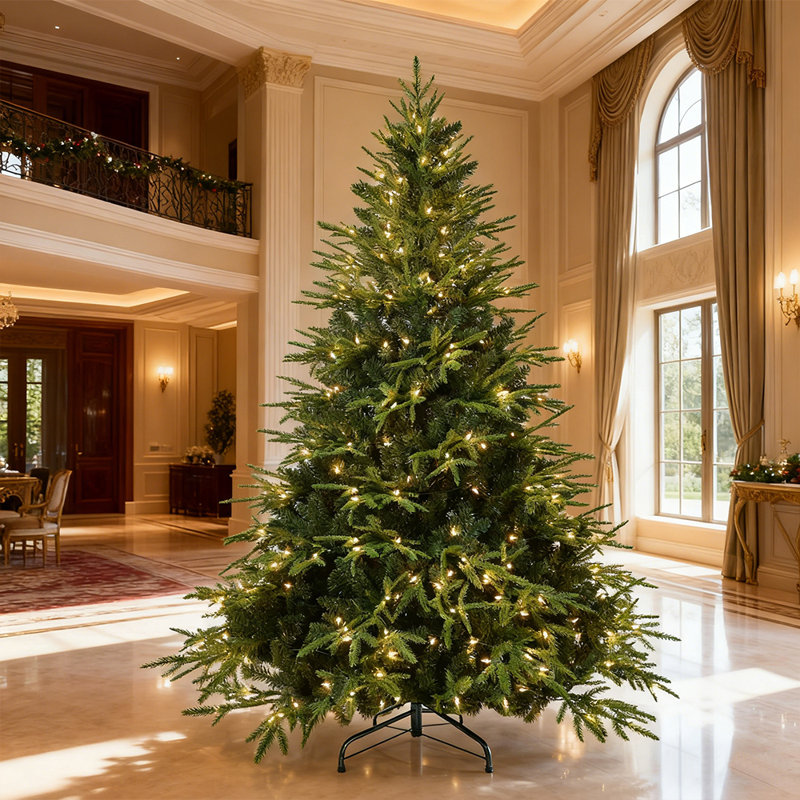 Arbre de Noël 6,5 pi avec 450 lumières blanches chaudes, 2225 branches, pré-éclairé, pin réaliste, H 6,5 pi