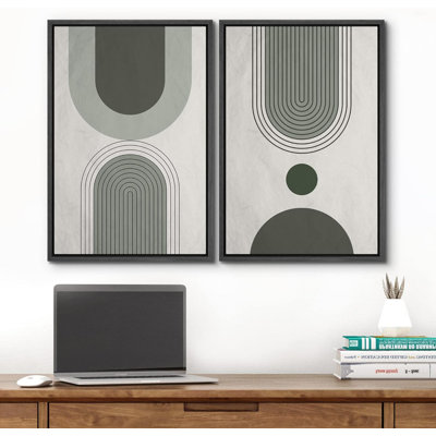 «Mid Century Modern Boho Green», motif géométrique pastel de formes abstraites bohémiennes sur toile, reproduction de 2 pièces
