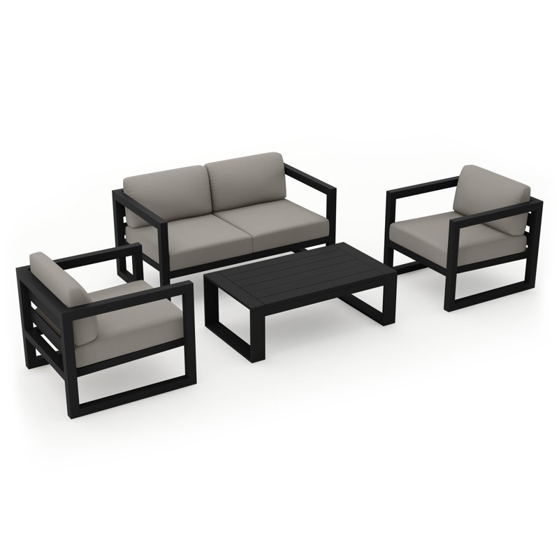 Avion Outdoor 4 - Piece Conversation Set, Canvas Charcoal Sunbrella® Canvas, Black, 15.75" H x 45.25" W x 25.5" D