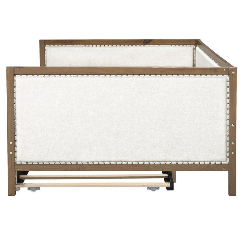 Full Upholstered Daybed With Trundle, Linen, Wood Frame Size & Linen Upholstery