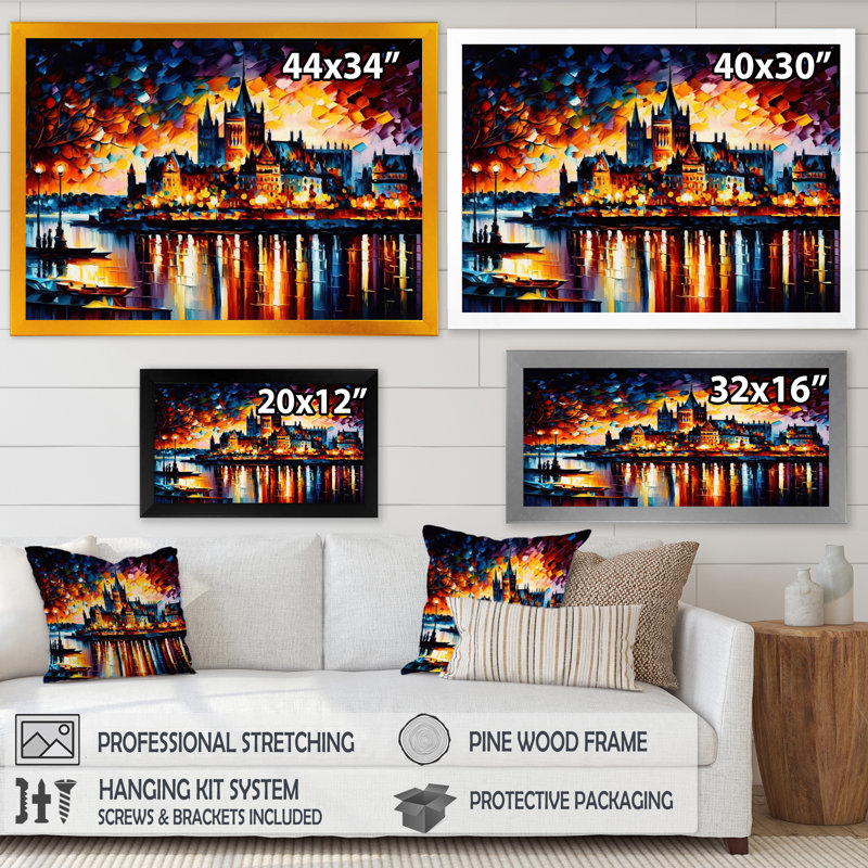 Coloré Québec I - reproduction sur toile, Cadre noir, H 12 po x l 20 po x P 1 po