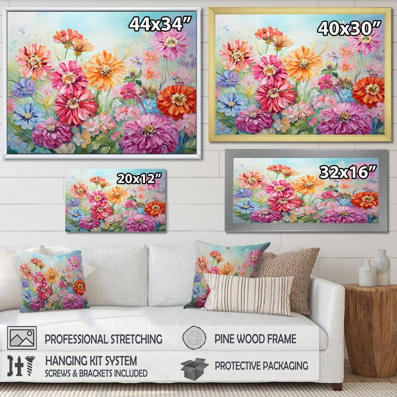 Zinnias Farmhouse Field Charm sur toile, H 30 po x l 40 po x P 1,5 po, Toile tendue