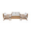 Ensemble de salon de jardin Brynne pour 4 personnes, de style moderne du milieu du siècle, en bois d'acacia, comprenant une causeuse, des fauteuils club et une table basse à lattes, idéal pour l'extérieur.