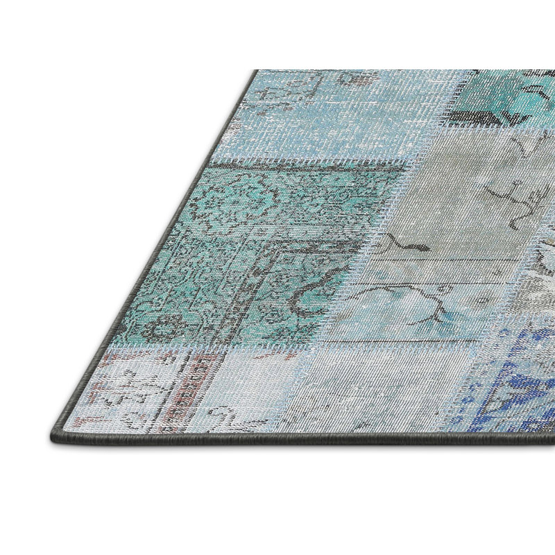 Tapis bleu/gris contemporain, Rectangle 7 pi x 10 pi