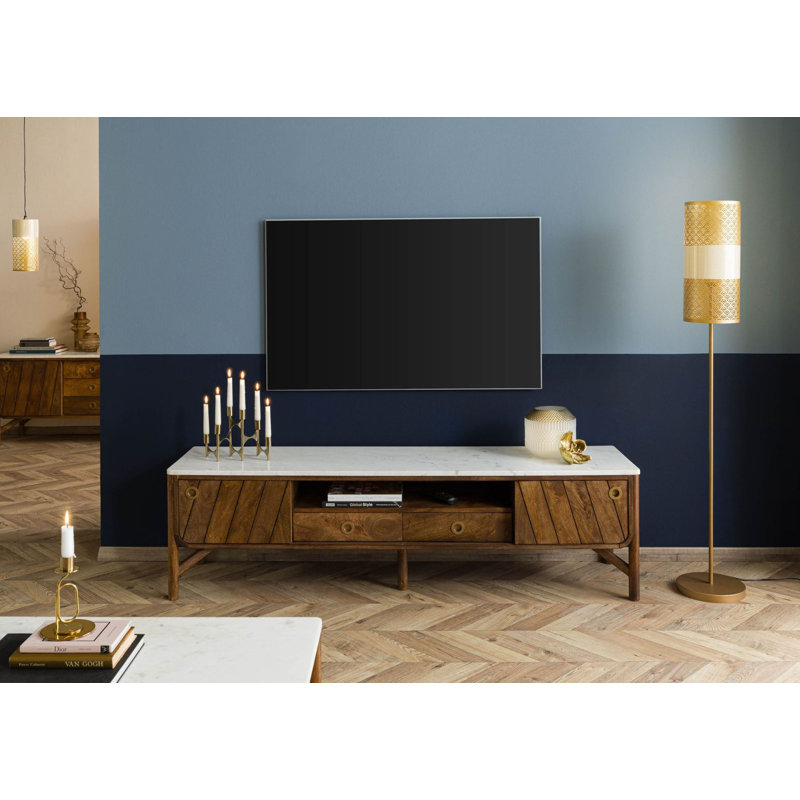 LOS ANGELES Unfinished TV Stand for TVs up to 65", White / Brown