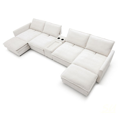 140 Inch U Shaped Modular Sectional Sofa, 6-Seater Comfy Cloud Couch With Movable Ottoman, Deep Seat, And Adjustable Back For Ultimate Comfort And Style., Sectional