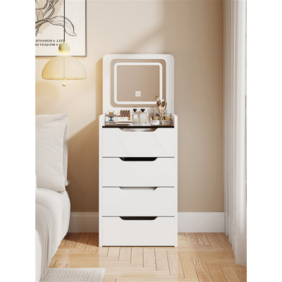 3 In 1 Vanity Desk With Flip Top Mirror, Small Make Up Vanity Set With Visible Glass Desktop, Compact Makeup Vanity With 3 Drawers, Dressing Table For by Ivy Bronx