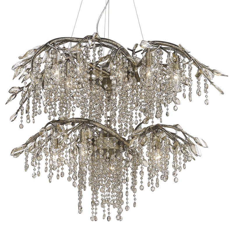 Lustre unique à niveaux 18 niveaux avec détails en cristal Montriel, Or mystique
